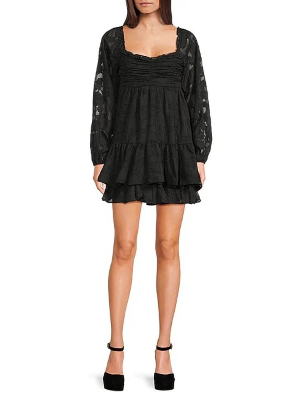 Allison & Kelly Printed Scoop Neck Smocked Long Sleeve Dress XS